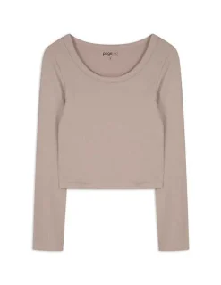 Discount Cropped Shirt - Rippenstruktur - Damen Langarmshirts