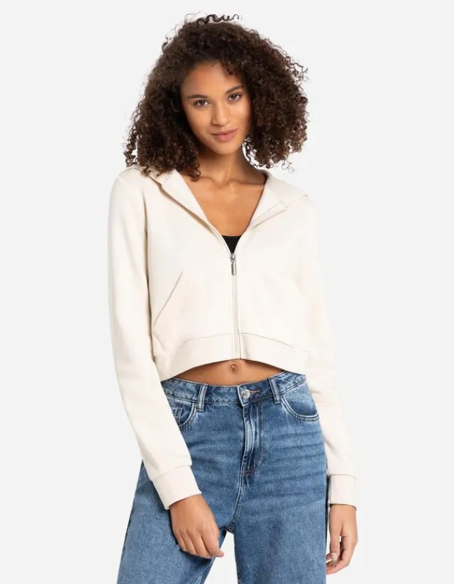 Online Cropped Sweatjacke - Kapuze mit Tunnelzug - Damen Sweatjacken