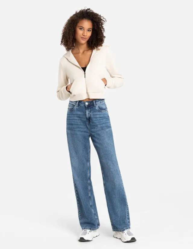 Online Cropped Sweatjacke - Kapuze mit Tunnelzug - Damen Sweatjacken