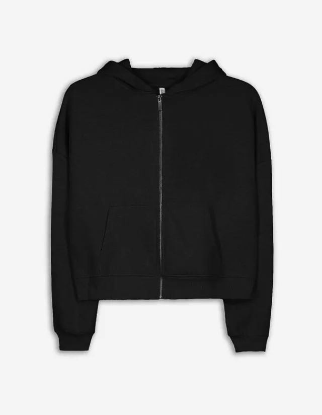 Outlet Cropped Sweatjacke - Kapuze mit Tunnelzug - Damen Sweatjacken
