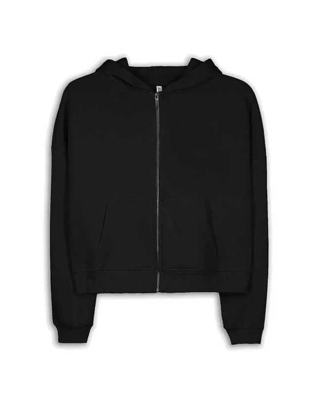 Outlet Cropped Sweatjacke - Kapuze mit Tunnelzug - Damen Sweatjacken