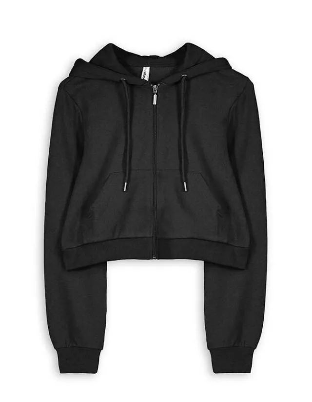 Outlet Cropped Sweatjacke - Kapuze mit Tunnelzug - Damen Sweatjacken