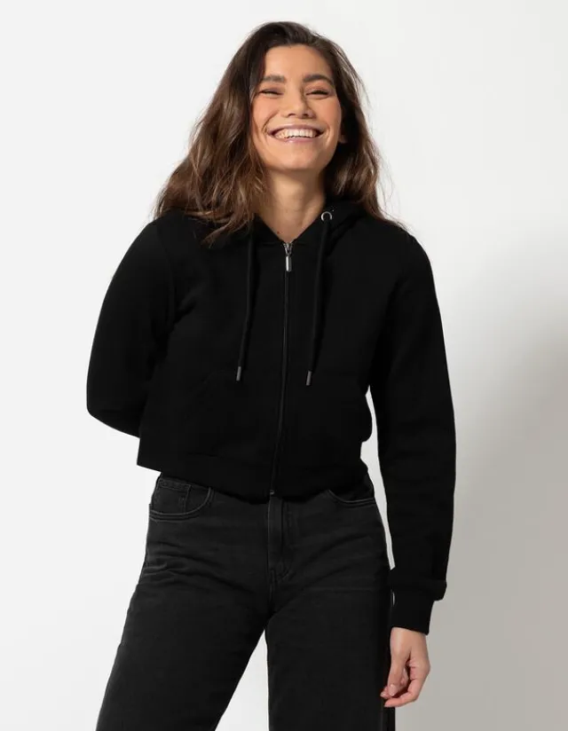 Outlet Cropped Sweatjacke - Kapuze mit Tunnelzug - Damen Sweatjacken