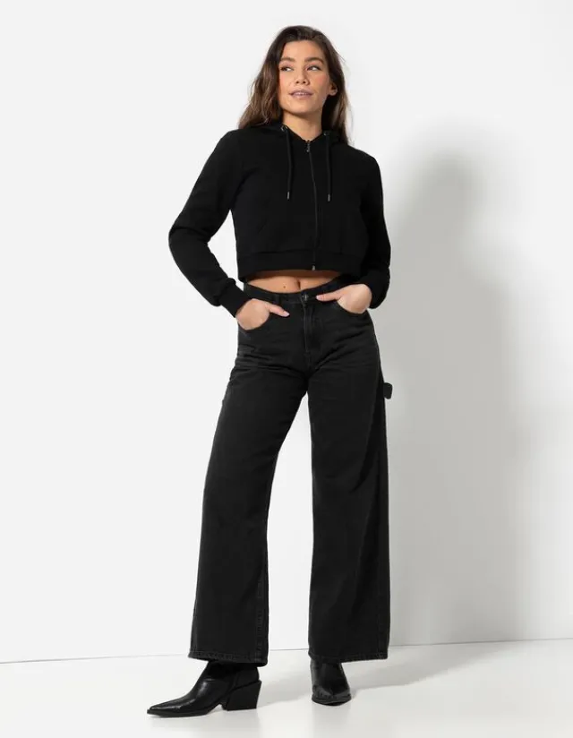 Outlet Cropped Sweatjacke - Kapuze mit Tunnelzug - Damen Sweatjacken