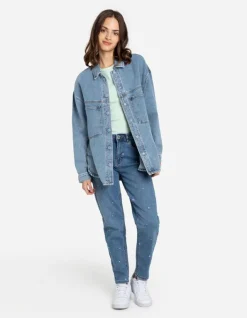 Sale Jeansjacke - Verdeckte Knopfleiste - Damen Jacken