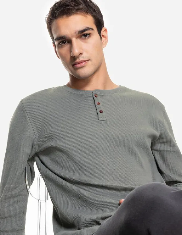 Hot Langarmshirt - Henley-Ausschnitt - Herren Langarmshirts