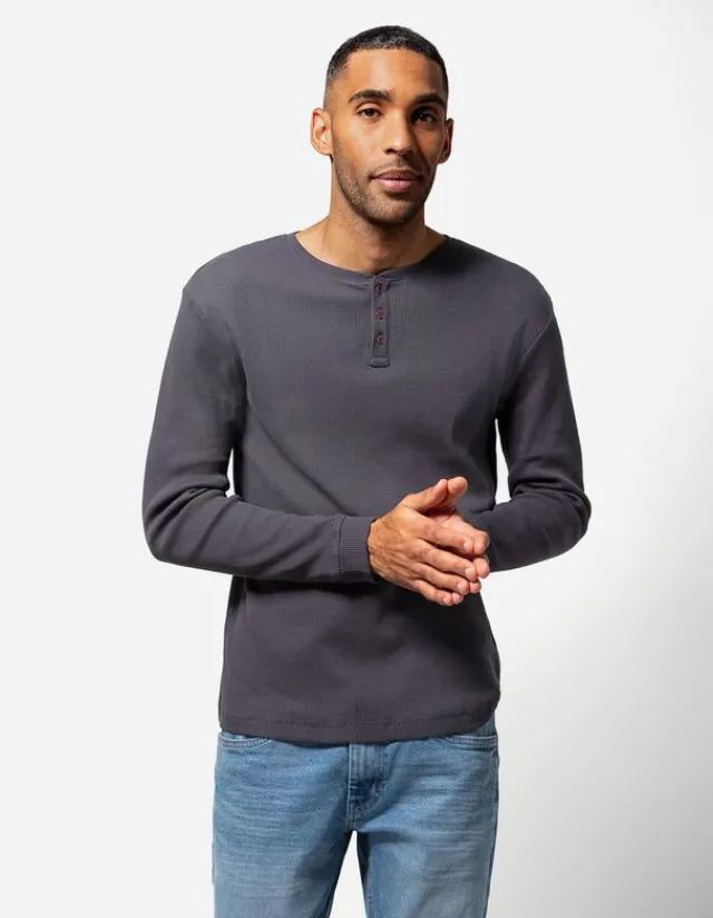 New Langarmshirt - Henley-Ausschnitt - Herren Langarmshirts