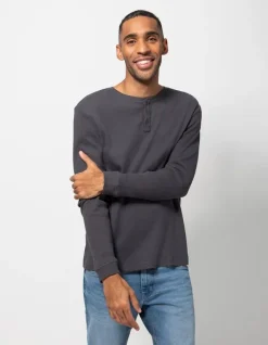 New Langarmshirt - Henley-Ausschnitt - Herren Langarmshirts