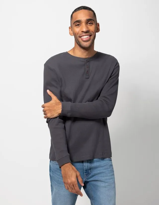 New Langarmshirt - Henley-Ausschnitt - Herren Langarmshirts