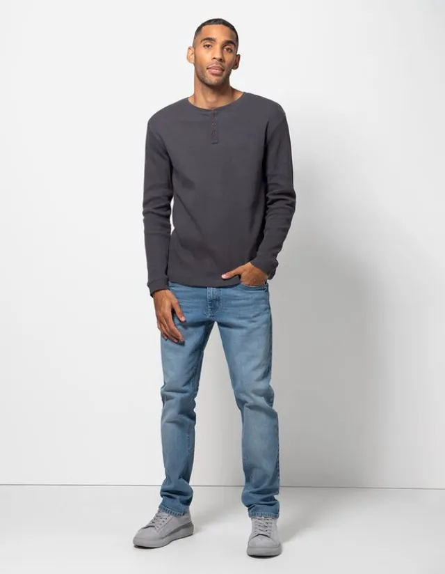 New Langarmshirt - Henley-Ausschnitt - Herren Langarmshirts
