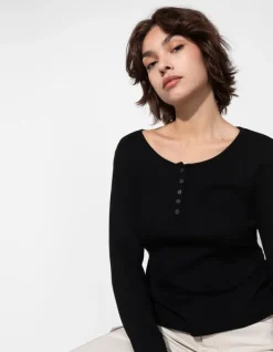 Fashion Langarmshirt - Knopfleiste - Damen Langarmshirts
