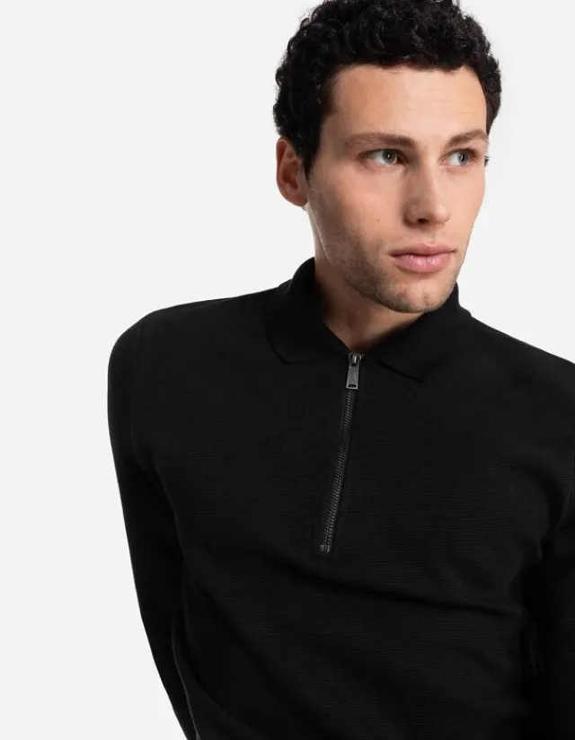 Fashion Pololangarmshirt - Reißverschluss - Herren Langarmshirts