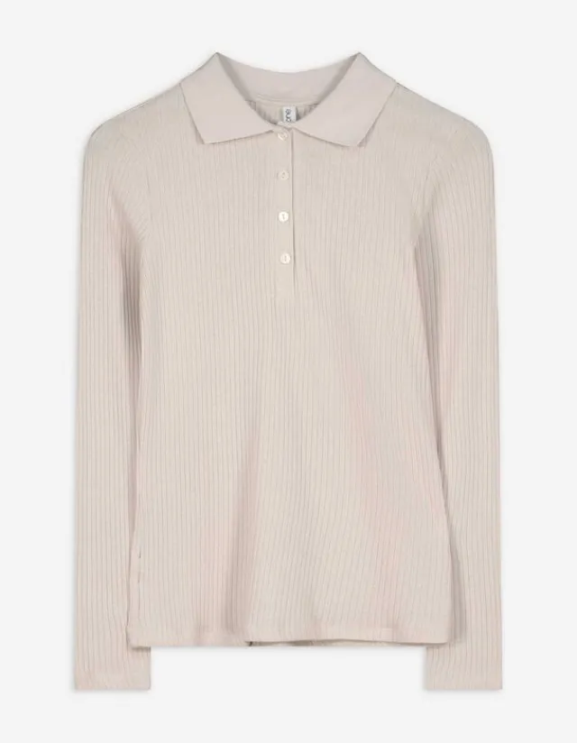 Outlet Poloshirt - Rippenstruktur - Damen Langarmshirts