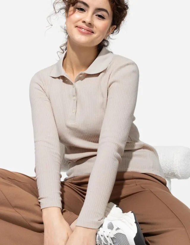 Outlet Poloshirt - Rippenstruktur - Damen Langarmshirts