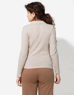 Outlet Poloshirt - Rippenstruktur - Damen Langarmshirts