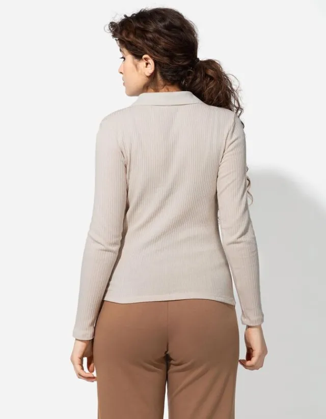Outlet Poloshirt - Rippenstruktur - Damen Langarmshirts