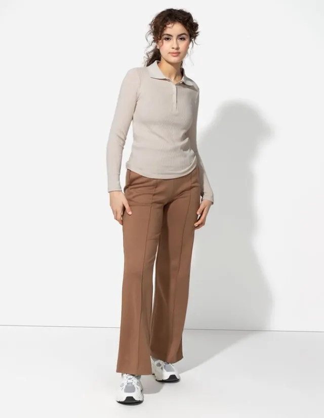 Outlet Poloshirt - Rippenstruktur - Damen Langarmshirts
