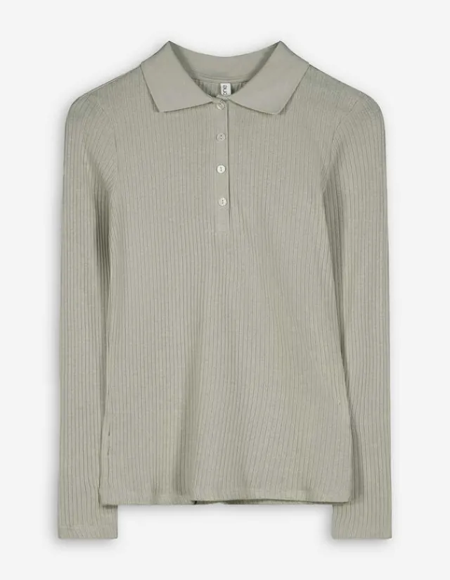 New Poloshirt - Rippenstruktur - Damen Langarmshirts