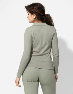 New Poloshirt - Rippenstruktur - Damen Langarmshirts