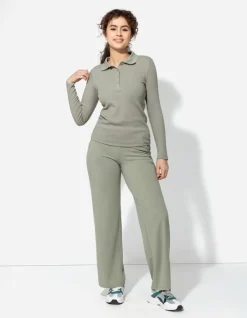 New Poloshirt - Rippenstruktur - Damen Langarmshirts