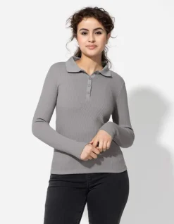 Sale Poloshirt - Rippenstruktur - Damen Langarmshirts