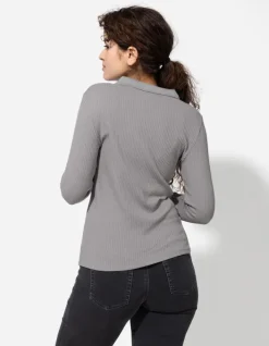 Sale Poloshirt - Rippenstruktur - Damen Langarmshirts