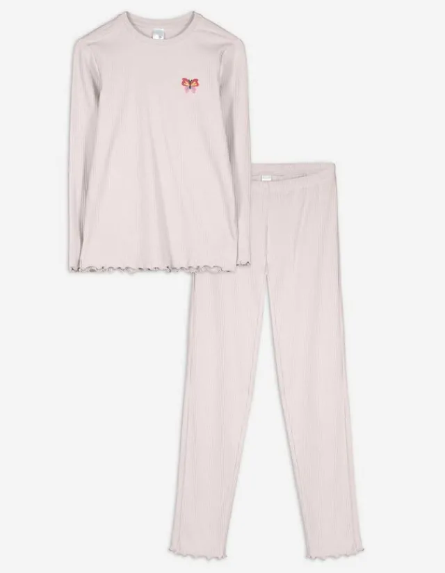 Clearance Pyjama Set aus Langarmshirt und Hose - Muschelsaum - Kinder Mädchenkleidung