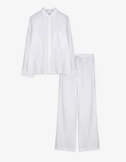 Hot Pyjama Set aus Langarmshirt und Hose - Streifen - Damen Nachtwäsche