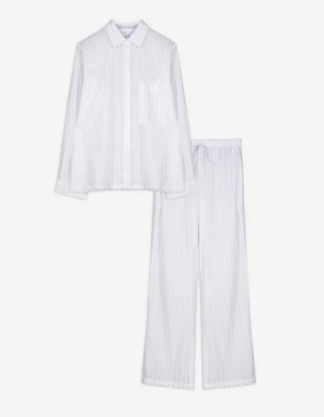Hot Pyjama Set aus Langarmshirt und Hose - Streifen - Damen Nachtwäsche