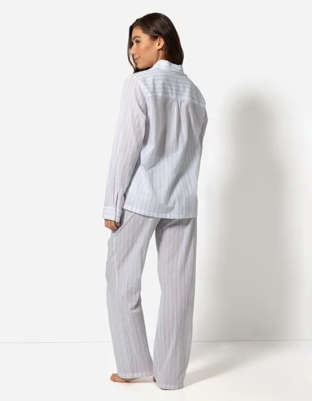 Hot Pyjama Set aus Langarmshirt und Hose - Streifen - Damen Nachtwäsche