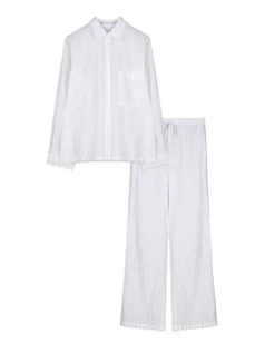 Hot Pyjama Set aus Langarmshirt und Hose - Streifen - Damen Nachtwäsche