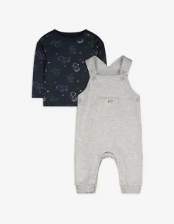 Clearance Set aus Langarmshirt und Latzhose - Allover-Print - Newborn (56-74)