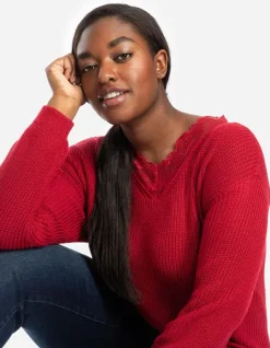 New Strickpullover - Spitzenbesatz - Damen Pullover