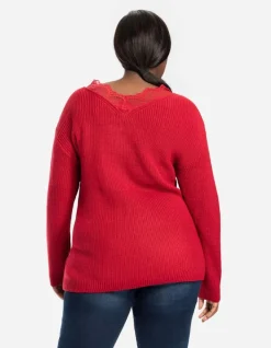 New Strickpullover - Spitzenbesatz - Damen Pullover