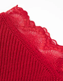 New Strickpullover - Spitzenbesatz - Damen Pullover