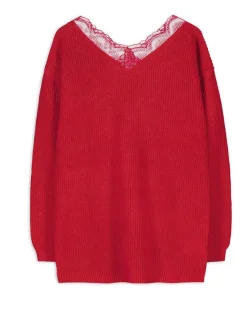 New Strickpullover - Spitzenbesatz - Damen Pullover